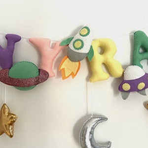 Outer Space Felt Name Banner | Custom Nursery Decor | Baby Shower Gift | Rocketship and Stars Garland