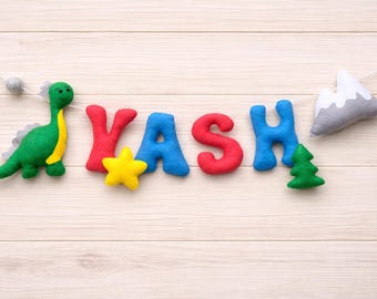 Personalized Dinosaur Felt Name Garland | Handmade Nursery Banner