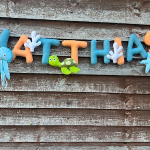 Custom Under the Sea Felt Name Banner | Ocean Nursery Decor | Personalized Baby Name Bunting | Baby Shower Gift | Felt Letters Sea Creatures