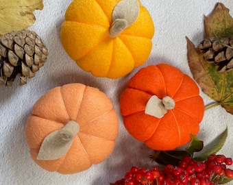 Handmade Felt Pumpkin, Autumn Harvest Decoration, Set of 3