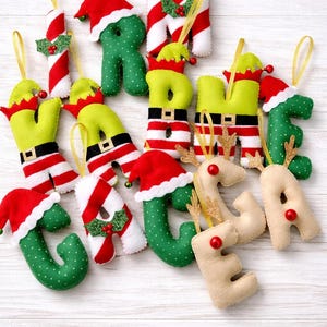 Christmas Initial Decorations,Felt Festive Letter Ornament,Personalised Xmas Gift.Tre options to choose from