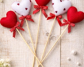 Felt Heart Stems - Valentine's Day Decoration, Set of 5