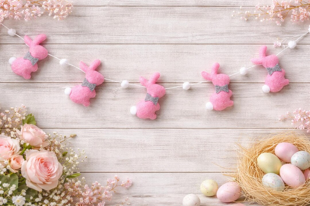 Handmade Pink Felt Bunny Garland | Easter Nursery Decor - Etsy