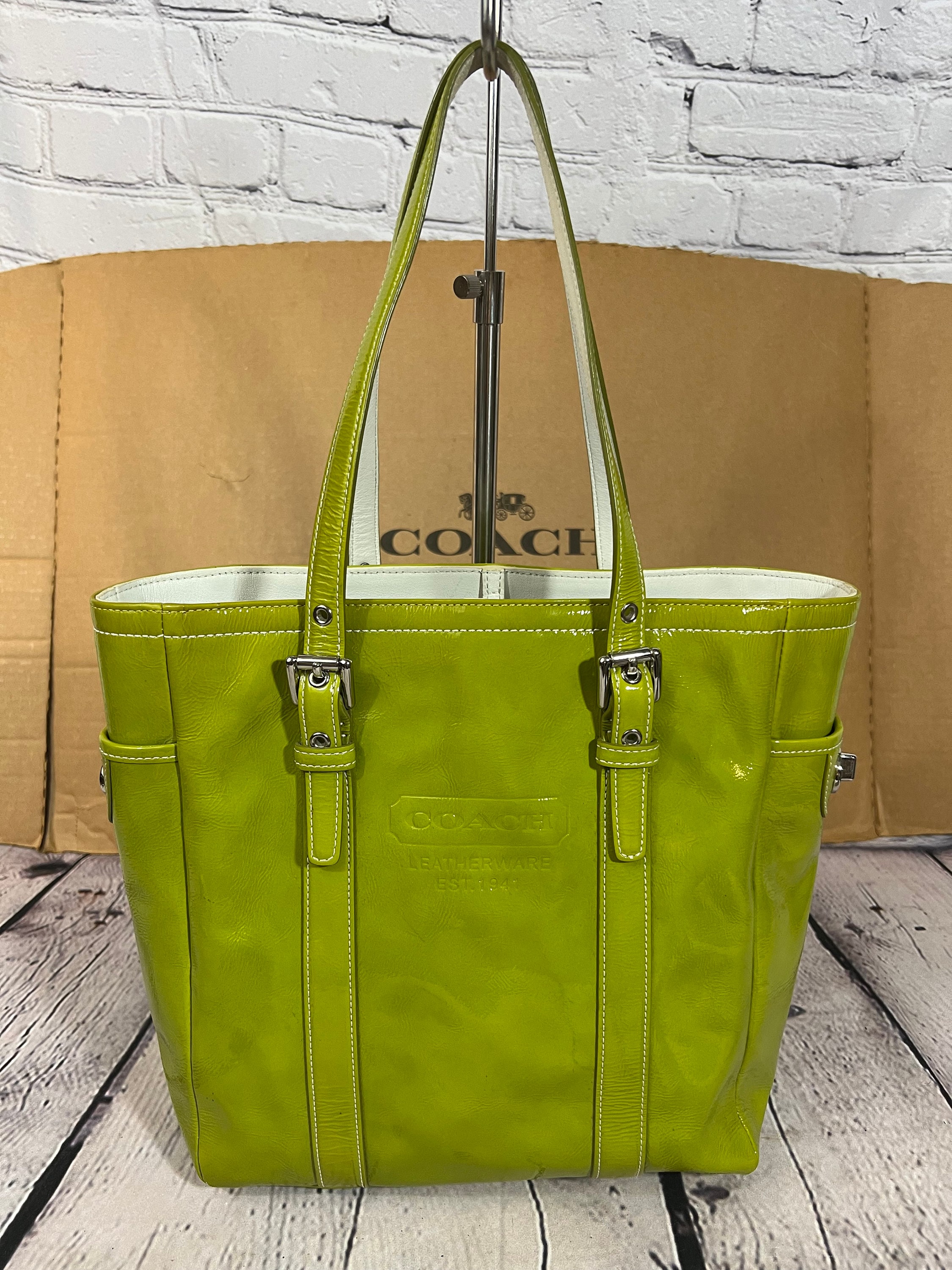 Vintage Coach 9786 Gallery Lunch Tote Lime Green Patent -  Sweden