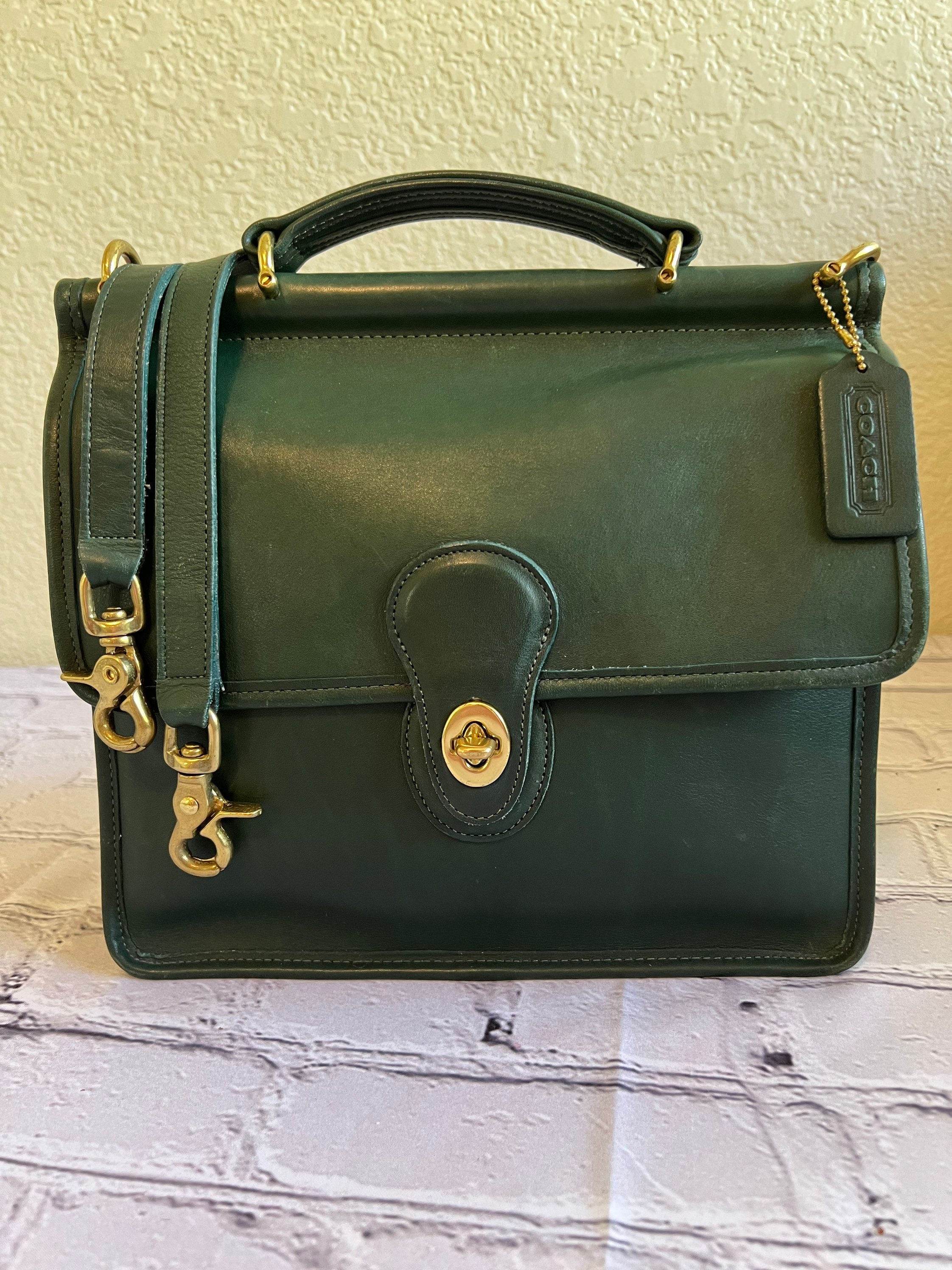 Vintage Coach Willis 9927 RARE Bottle Green Leather Handbag EXC