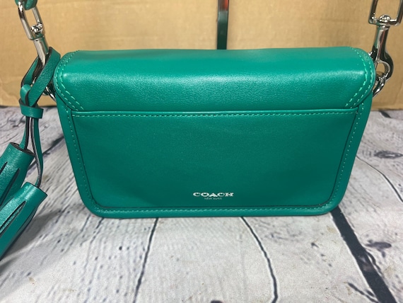 Vintage Coach 19914 Dinky Bag JADE GREEN Leather Silver