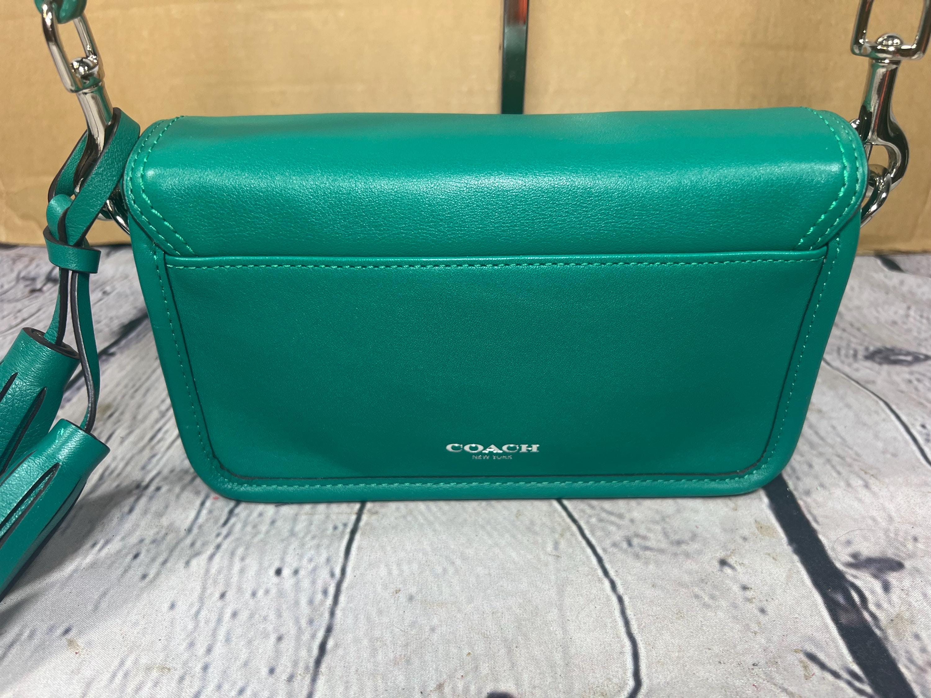 Vintage Coach 19914 Dinky Bag JADE GREEN Leather Silver Hardware