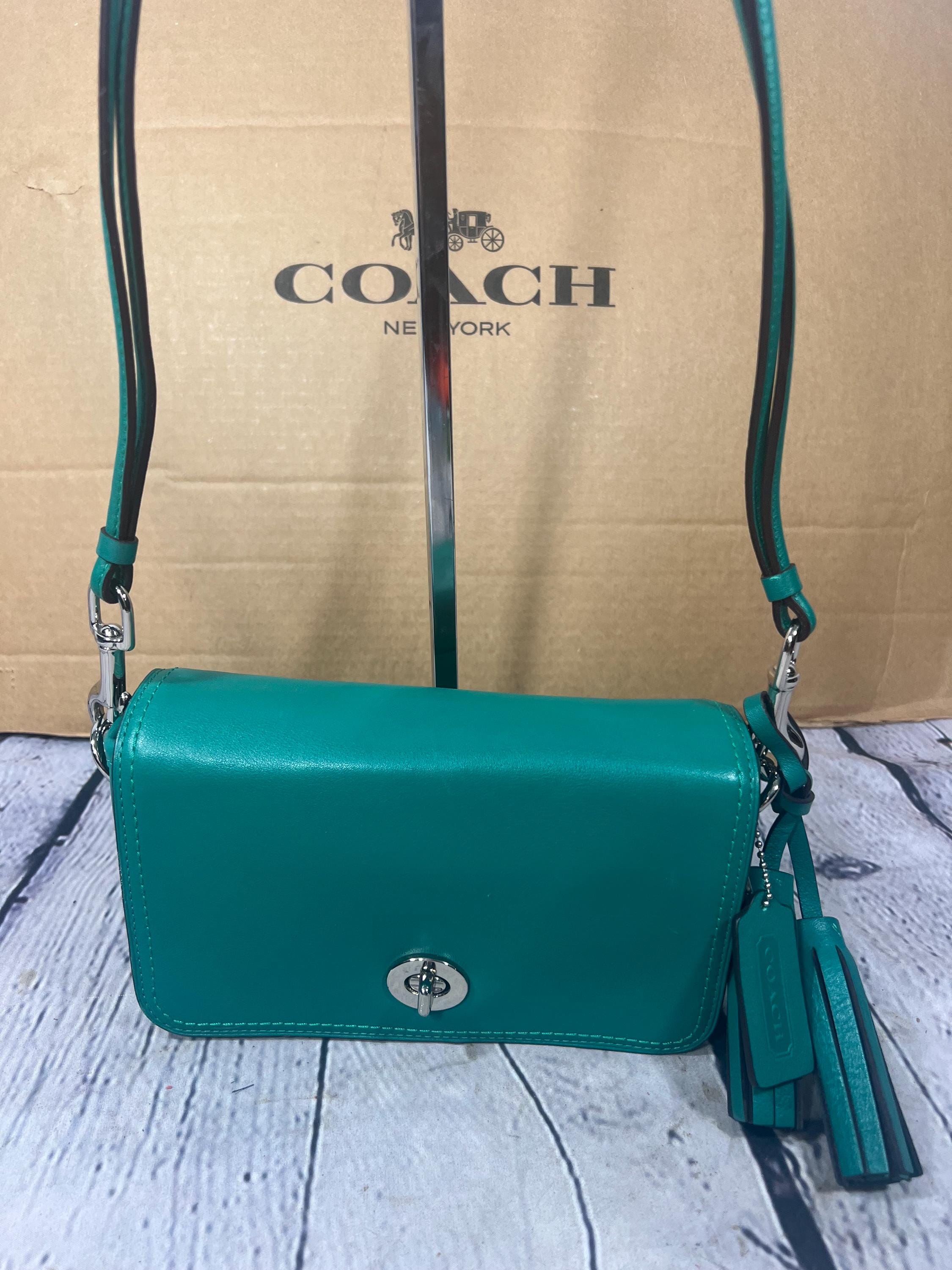 Vintage Coach 19914 Dinky Bag JADE GREEN Leather Silver