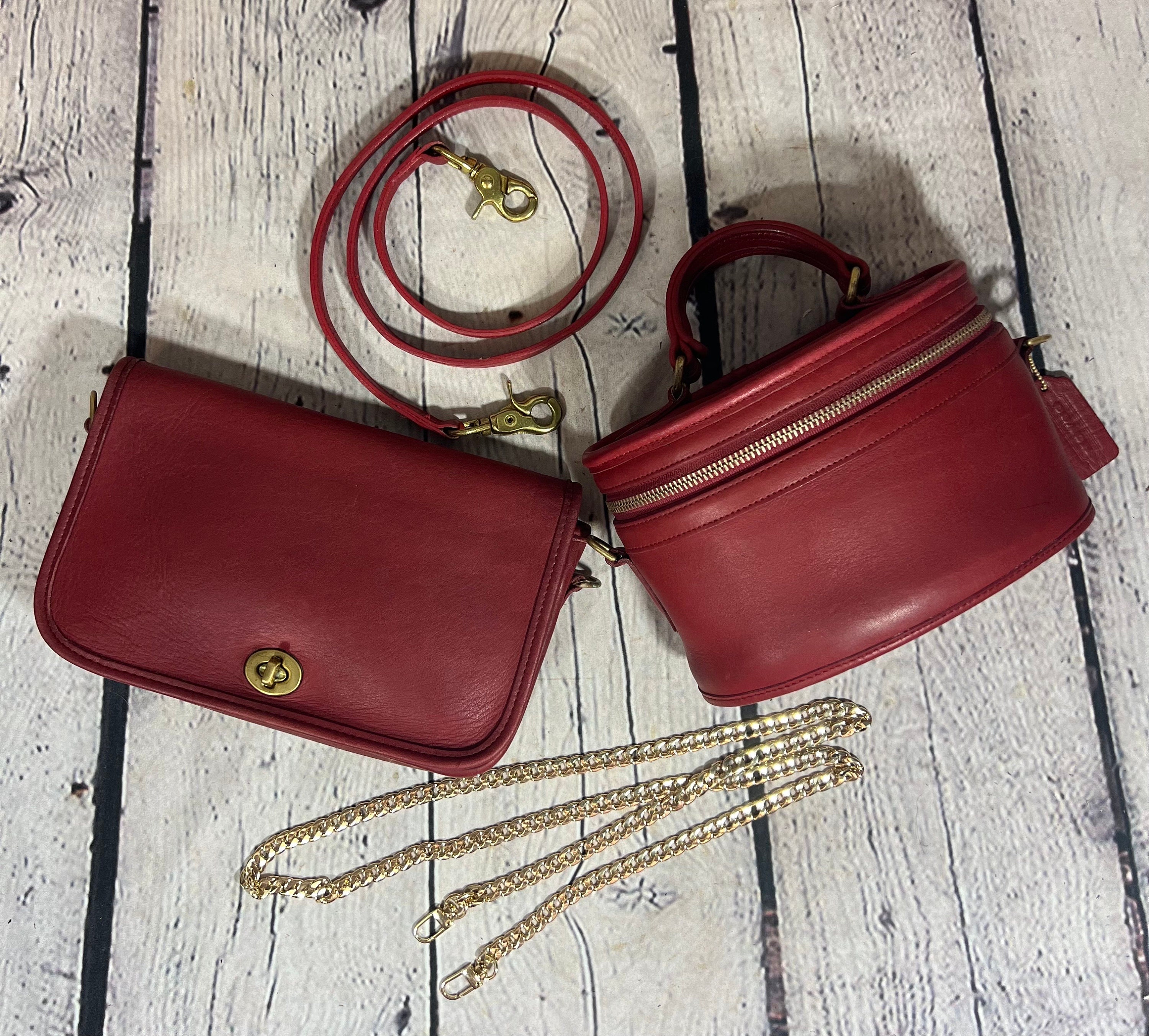 Vintage Coach Classic RED Leather Bags 9955 Trail Bag & 9755 