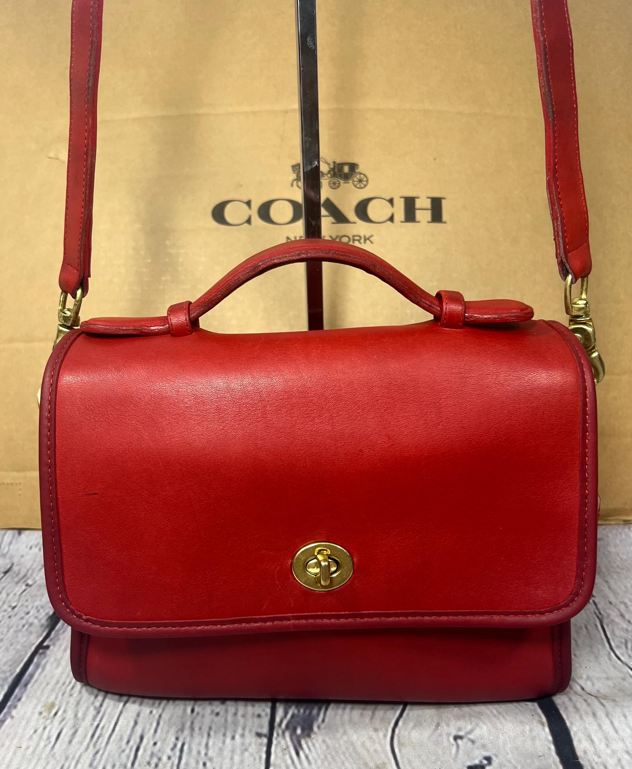Vintage Coach 9870 Court Bag RED Leather GOLD Hardware Early Coach