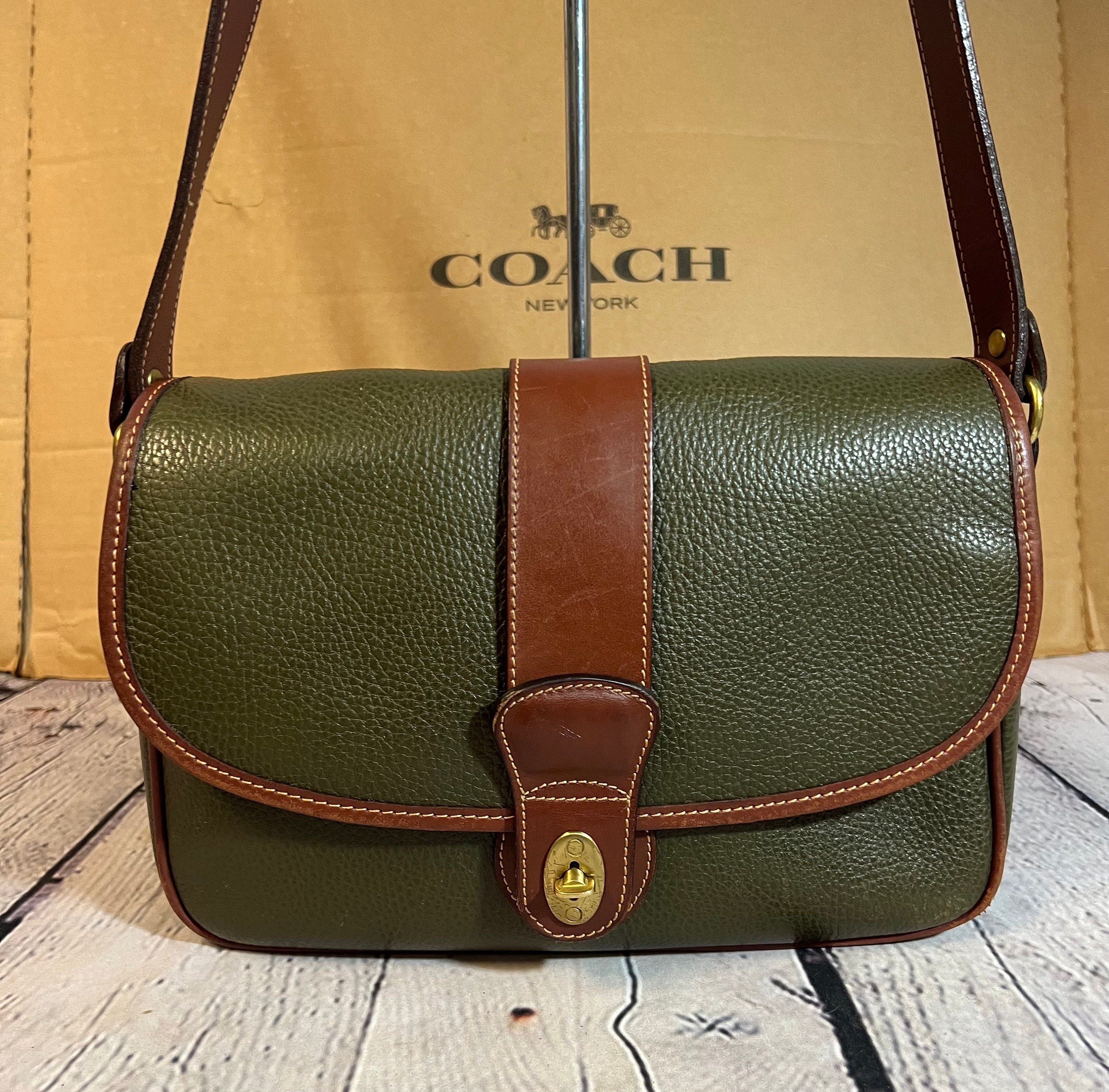 Vintage Coach Sheridan Glenwood 4225 Bag Olive GREEN Pebbled 