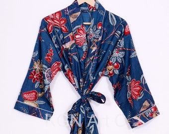 Floral Print Cotton Kimono - Indian Kimono Colorful Robe