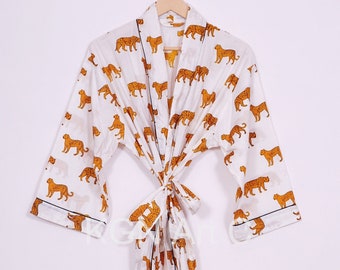 New Animal Print Kimono Robe, Indian Soft Cotton Kimono, Japanese kimono, Beach Cover Up, Nightwear Dress, Bridesmaid Gown, Maternity Gown