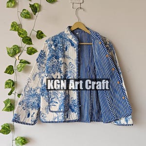 Women Clothing Quilted Reversible Coat, Cotton Handmade collar Jacket, Kimono Indian Hand Printed Vintage Boho Jacket Christmas Gift for Her