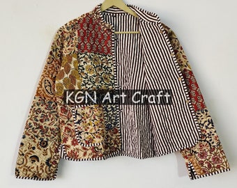 Neue Patchwork-Jacke, Baumwolle Gesteppte Handgemachte Baumwollblumenjacke Wendestreifen Gesteppte Baumwolljacke Party Wear Geschenk für Damen