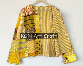 Indian Fabric Cotton Quilting Jackets for Women's Boho Decor Floral Short Quilted Jacket Vintage Bohemian Style Quilted Jacket Block Printed