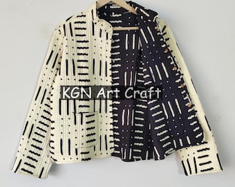 Block Print Wendejacke, Baumwolle Gesteppte Handgemachte Baumwolle Blumenjacke Wendestreifen Gesteppte Baumwolljacke Party Wear Geschenk für GF
