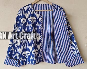 Neue Ikat Jacke, Baumwolle gesteppte handgemachte Baumwollblumenjacke Wendestreifen gesteppte Baumwolljacke Party Wear Geschenk für Damen