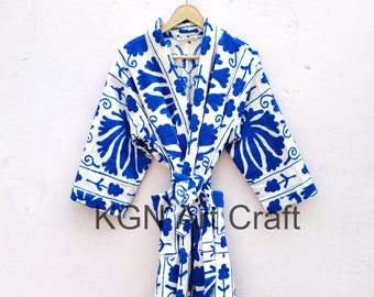 Suzani Hand Embroidered Short Jacket Indian Handmade Kantha Quilt Kimono Jacket Kimono Kantha Quilt Kimono Women Wear Indigo Color Dashing!