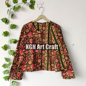 Beautiful Peach Floral 100% Cotton Handmade Light Weight Quilted Short Jacket,Women Wear New Style Block Print Coat, Short Jacket  Christmas