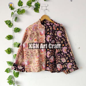 Hand Block Printed Cotton Floral Quilted Jacket, Women&#39;s Reversible Clothing  Jacket Style Short Jacket for Women, Gift for Her