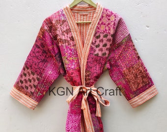 Indische Vintage Seide Patchwork Kimono Robe, Indische Handgemachte Vintage Wendejacke, Frauen vorne offene Haus Mantel, Warme Winter kleidung