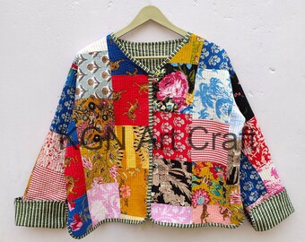 Giacca trapuntata in cotone da donna Indossare Kimono aperto sul davanti Piping a righe Giacca trapuntata vintage fatta a mano, cappotti, nuovo stile, Boho Multi