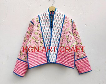 Vintage Reversible Flower Quilted Jacket , Quilted Jacket, Short kimono Women Wear New Style Pink Jacket, Winter Fashion