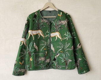 Veste matelassée dans la jungle, veste matelassée en coton que les femmes portent sur le devant, passepoil à rayures kimono ouvert sur le devant, manteaux, nouveau style, vêtements bohèmes double face