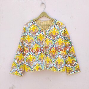 Cotton Women's Quilted Jacket Block Printed Boho Style Quilted Handmade Jackets, Coat Holidays Gifts Button Closer Jacket for Women Gifts