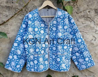 Boho Quilted Jacket Women, Indian Cotton Quilted Jacket, Block Print Bomber Coat, Warm Autumn Fashion, Unique Valentine's Day Gift for Her