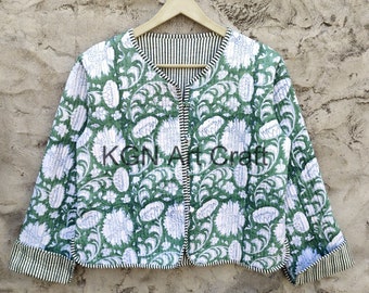 Veste matelassée en coton Les femmes portent un passepoil à rayures Kimono ouvert à la main Veste matelassée vintage faite à la main, Manteaux, Nouveau style, Boho..double usure latérale