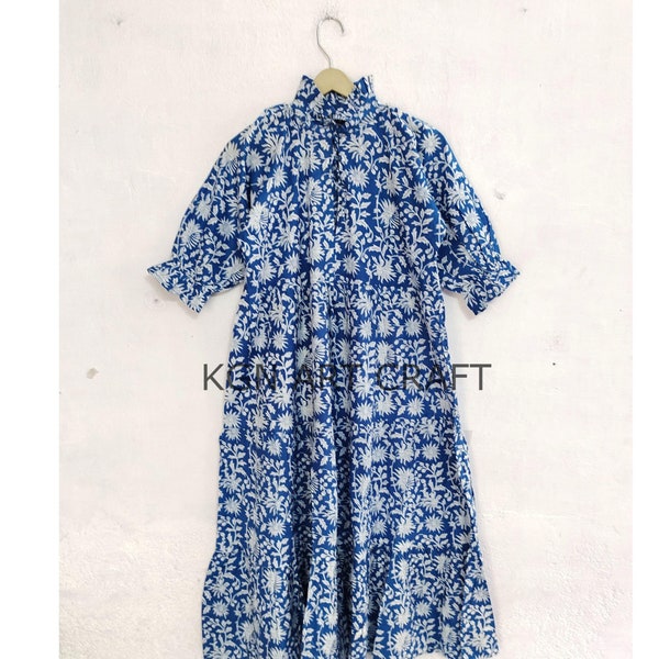 Indian Cotton Hand Block Print Summer Dress, Women Beach Party Wear Ethnic Indian Tunic, 100% Cotton Dress