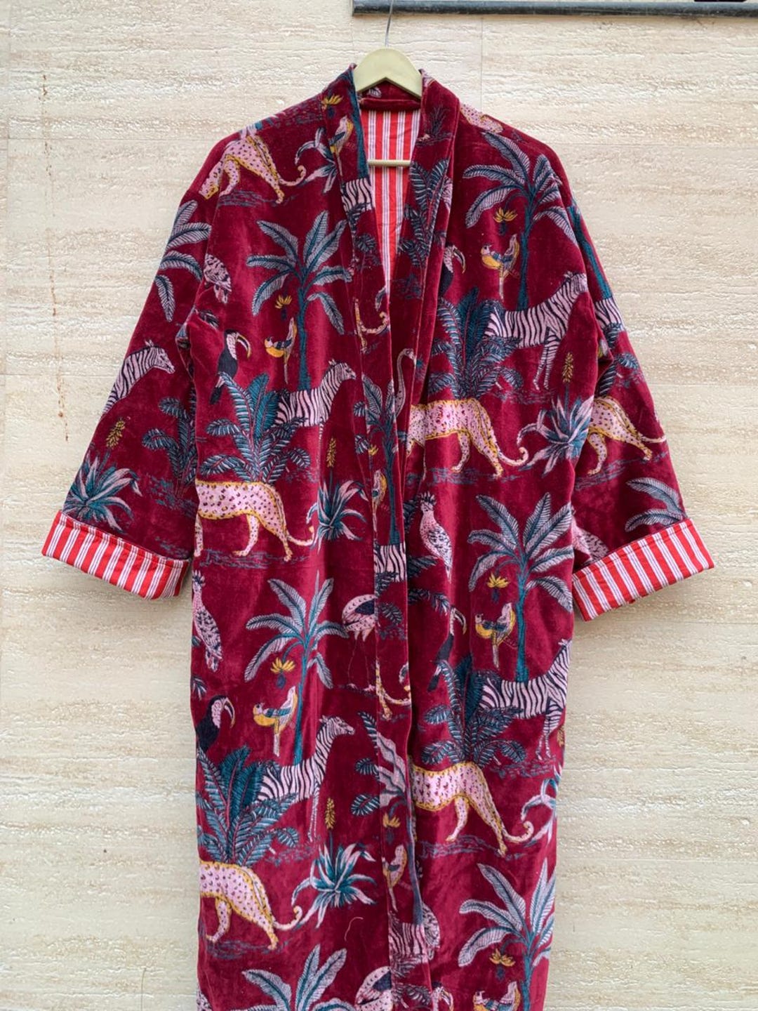 Fancy House Robe Luxury Velvet House Robe Unisex Kimono Boho Coat Reversible Indian ...