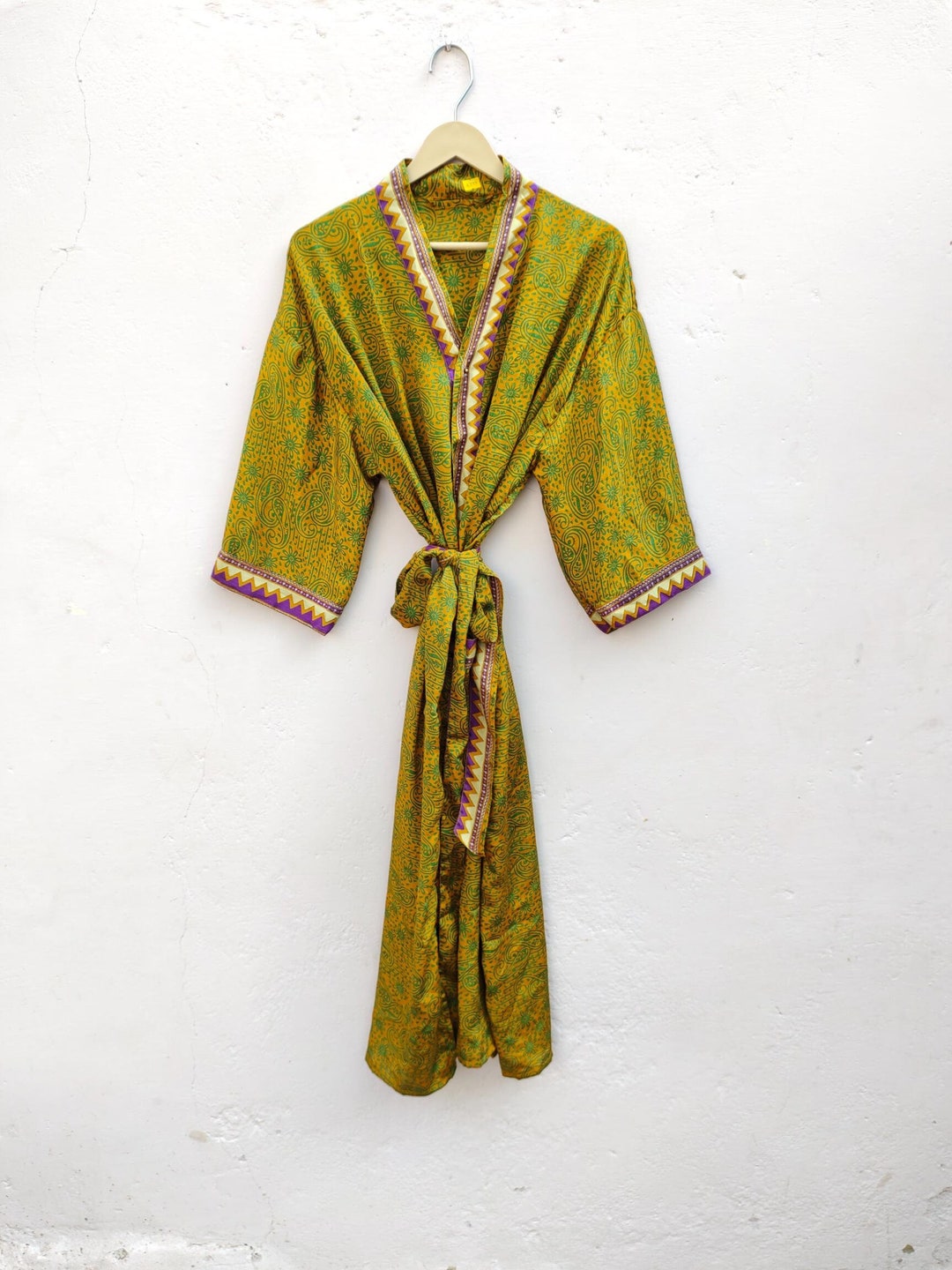 Patchwork Shower Robe Indian Vintage Long Kimono, Sleepwear Bathrobe ...