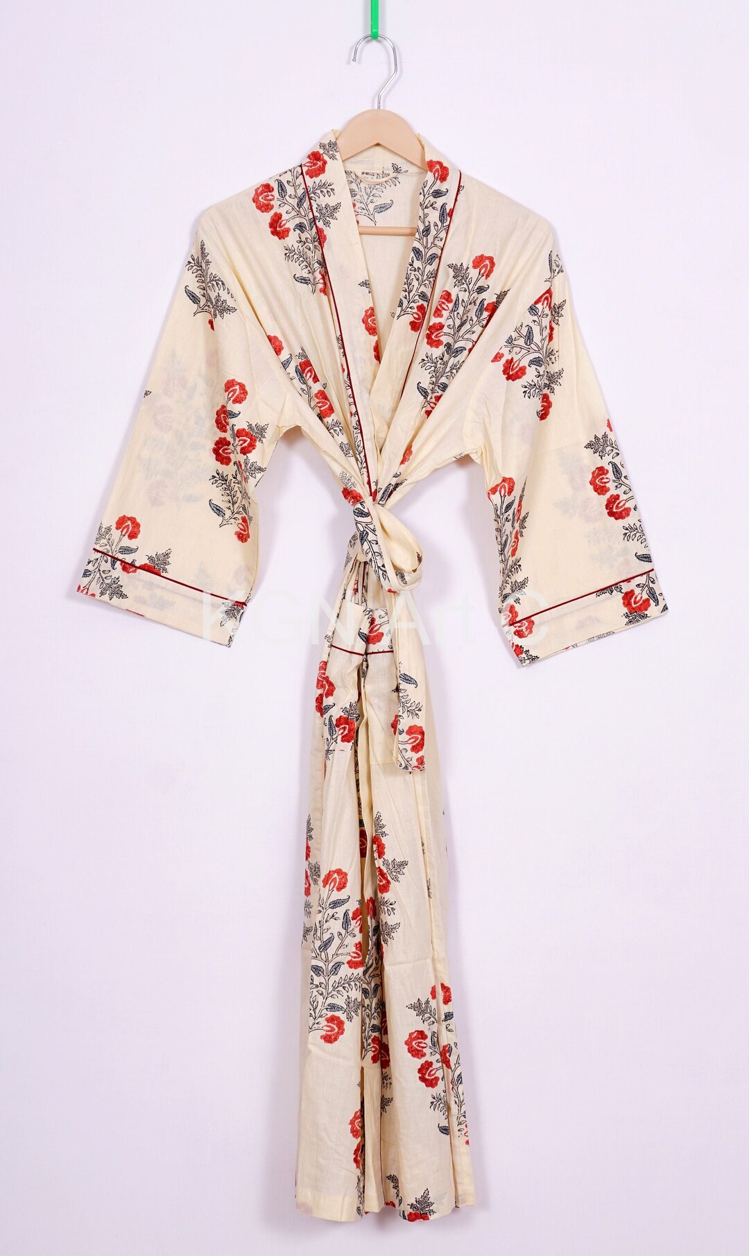 Pure Cotton Dressing Gown,lightweight Indian Cotton,block Printed