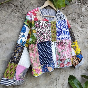 cotton Patchwork Jackets, Indian Cotton Handmade Winter Jacket Coat, Bohemian Style Jacket, Unisex Short Quilted Kantha Jacket, image 8