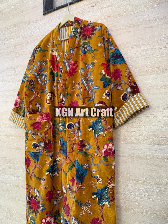 Batas de kimono de terciopelo, abrigo de terciopelo para el té de