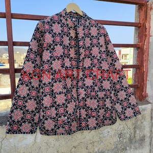 Veste matelassée ajrakh, veste matelassée en coton que les femmes portent sur le devant, passepoil à rayures kimono ouvert sur le devant, manteaux, nouveau style, vêtements bohèmes double face image 2