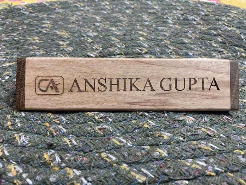 Personalized Wooden Desk Name Plate Custom Desk Wedge Name Etsy