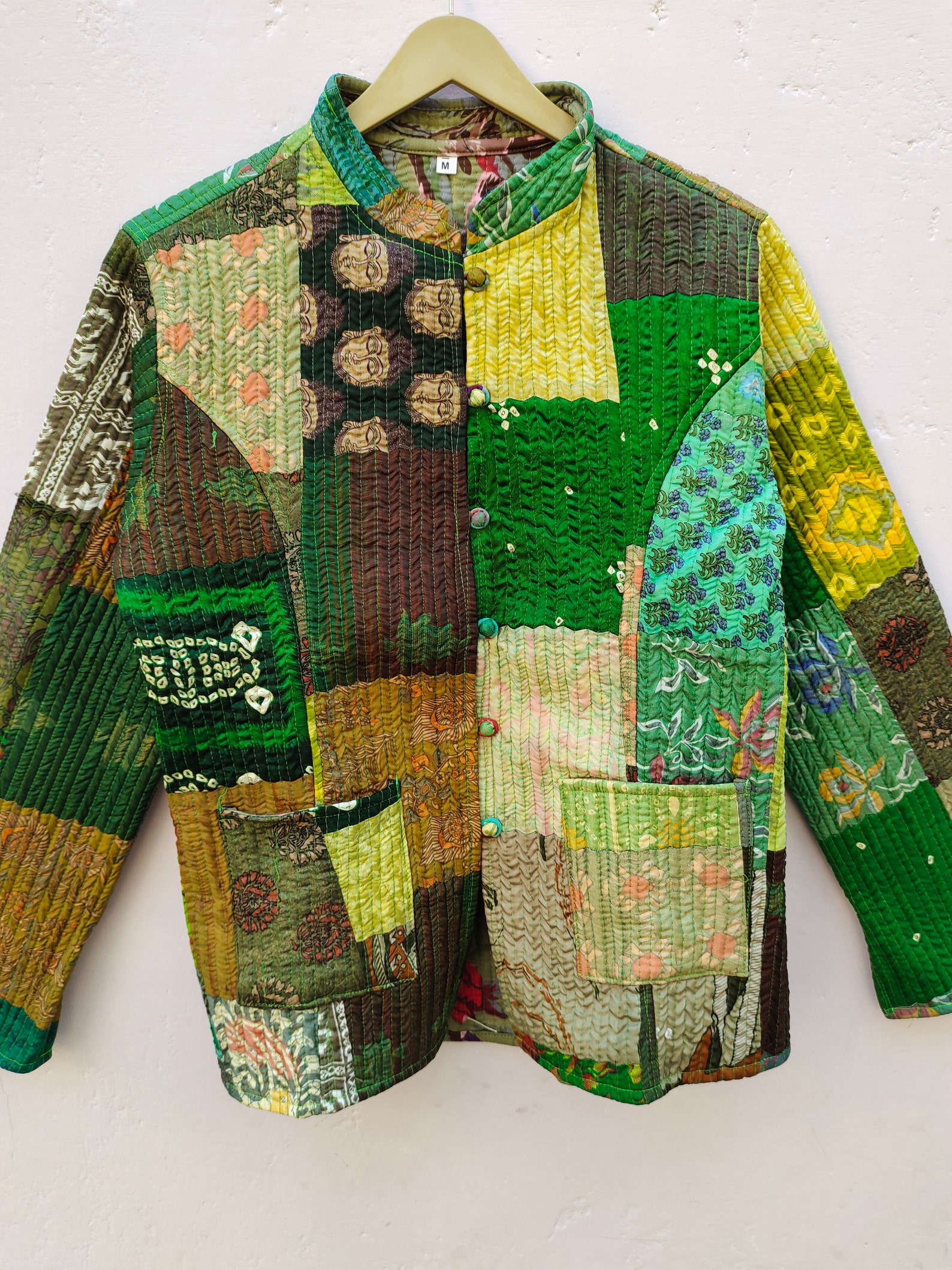 Indian Patchwork Cotton Fabric Jacket With Silk Patches Etsy