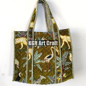 Sac fourre-tout en velours de coton matelassé, sac à main coloré élégant, cadeau de Noël sac fourre-tout fait main unique, sac fourre-tout en velours élégant à imprimé floral