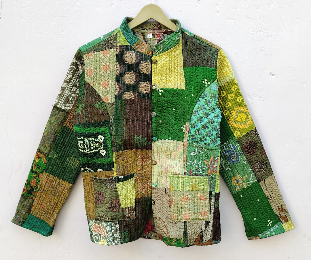 Indian Patchwork Cotton Fabric Jacket With Silk Patches - Etsy