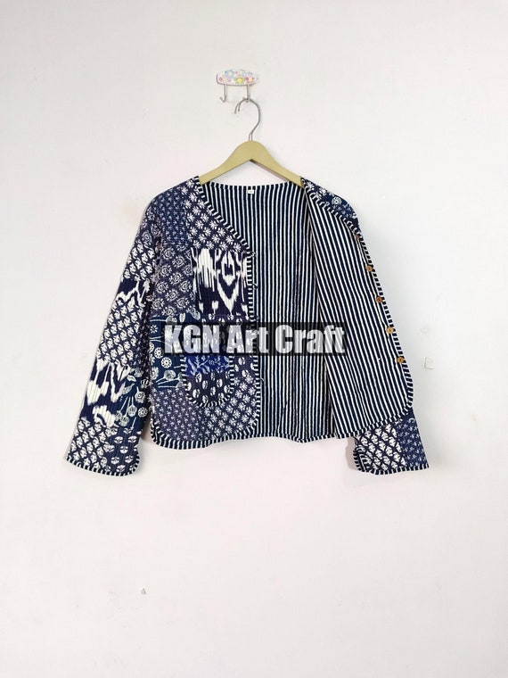 New Printed Jacket, Cotton Quilted Handmade Cotton Floral Jacket Reversible Strip Quilted Cotton Jacket Party Wear Gift For Women's