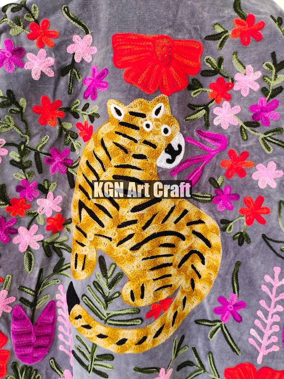 Tiger Floral Embroidery Handcrafted Velvet Suzani Jacket Coat