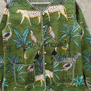 Veste matelassée dans la jungle, veste matelassée en coton que les femmes portent sur le devant, passepoil à rayures kimono ouvert sur le devant, manteaux, nouveau style, vêtements bohèmes double face image 4