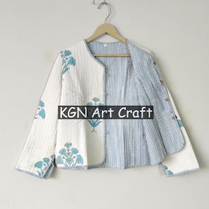 New Printed Jacket, Cotton Quilted Handmade Cotton Floral Jacket Reversible Strip Quilted Cotton Jacket Party Wear Gift For Women's