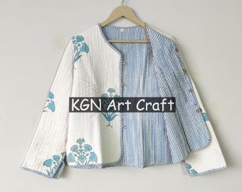 Neue bedruckte Jacke, Baumwolle gesteppte handgemachte Baumwollblumenjacke Wendestreifen gesteppte Baumwolljacke Party Wear Geschenk für Damen