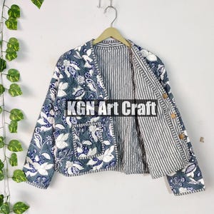 Reversible Cotton Quilted Jacket, Floral Handmade Strip Piping Quilted Jacket, Party Wear Cotton Jacket Gift For Women&#39;s Cotton Jacket Robe,