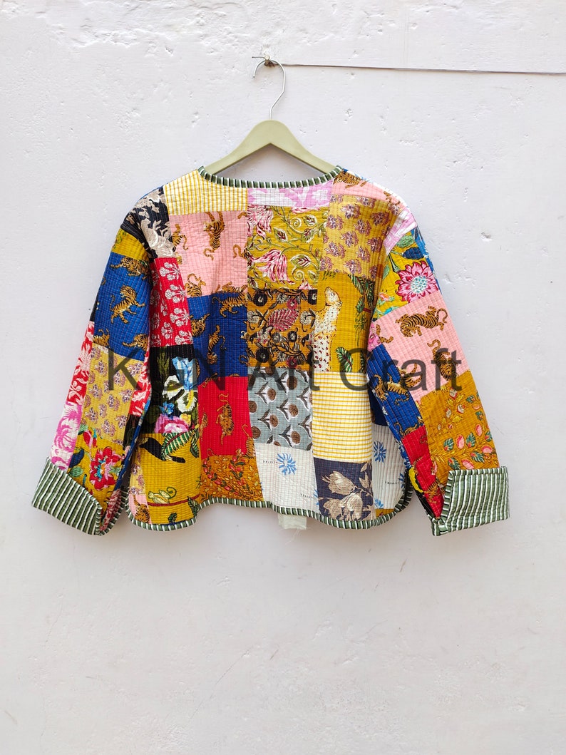 Cotton Quilted Jacket Women Wear Front Open Kimono Stripe Etsy